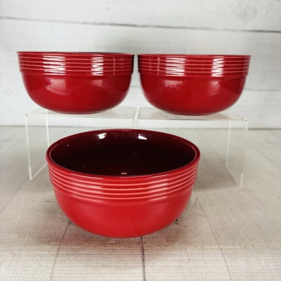 Mainstays CHIARA Solid Red Embossed Stoneware Large Soup Cereal Bowls Set of 3 - Picture 3 of 16